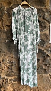 Mimosa Dress in White & Sage Palm Print