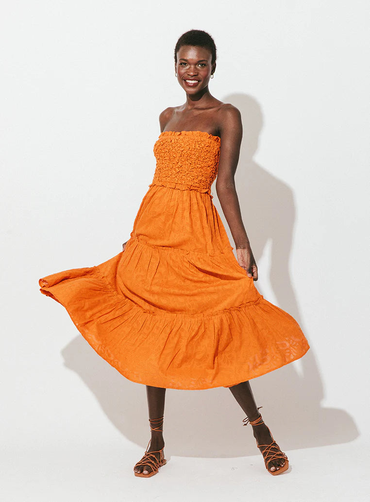 Allegra Midi Dress in Bright Orange