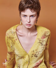 Load image into Gallery viewer, Hand Painted Cotton Cropped V Neck Cardigan in Pepita Floral
