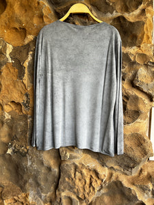 Boat Neck Long Sleeve Tee Shirt with Dirty Effect in Ghiaccio