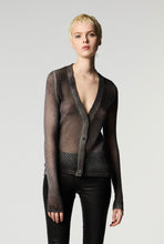 Load image into Gallery viewer, Hand Painted Lace Stitch V Neck Cardigan in N/Nero Light Cashmere
