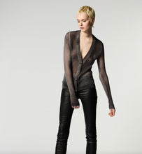 Load image into Gallery viewer, Hand Painted Lace Stitch V Neck Cardigan in N/Nero Light Cashmere
