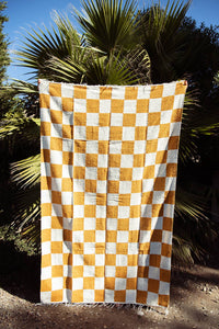 Sundream - Gold & Cream - Heavyweight Checker Throw Blanket