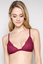 Load image into Gallery viewer, Floral Sheer Lace Triangle Lowcut Mesh Lined Bralette in Burgundy

