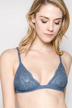 Load image into Gallery viewer, Floral Sheer Lace Triangle Lowcut Mesh Lined Bralette: Blue Stone
