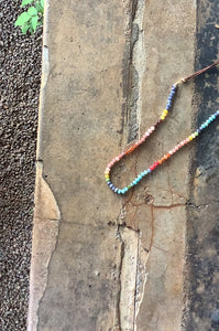 #413 Knotted Necklace with Rainbow Colored Stones on Leather