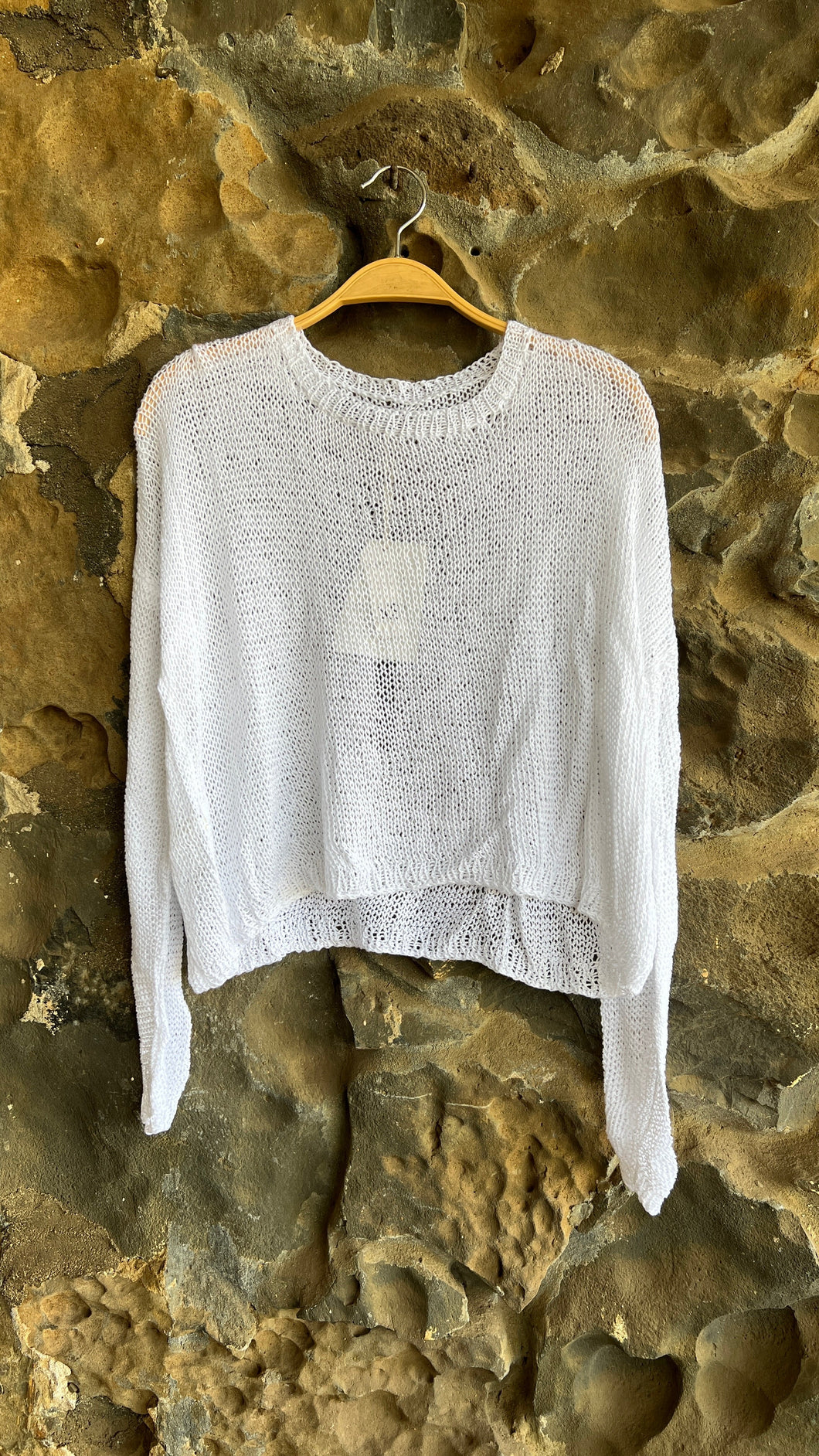 Lightweight Handknitted Cotton Pullover in White
