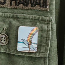 Load image into Gallery viewer, Enameled Surfer Girl with Kaua’i Rainbow Pin
