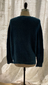 Avant Toi Bi Color V Neck  Pullover Sweater in Deep Blue with Distressed Edges Oskar’s Boutique Women’s Tops