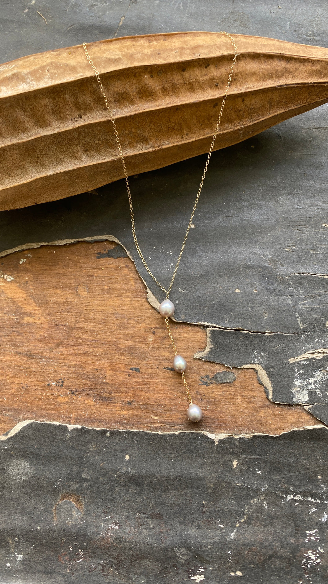 14KGF Triple Silver Pearl Drops Necklace