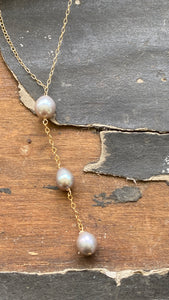 14KGF Triple Silver Pearl Drops Necklace