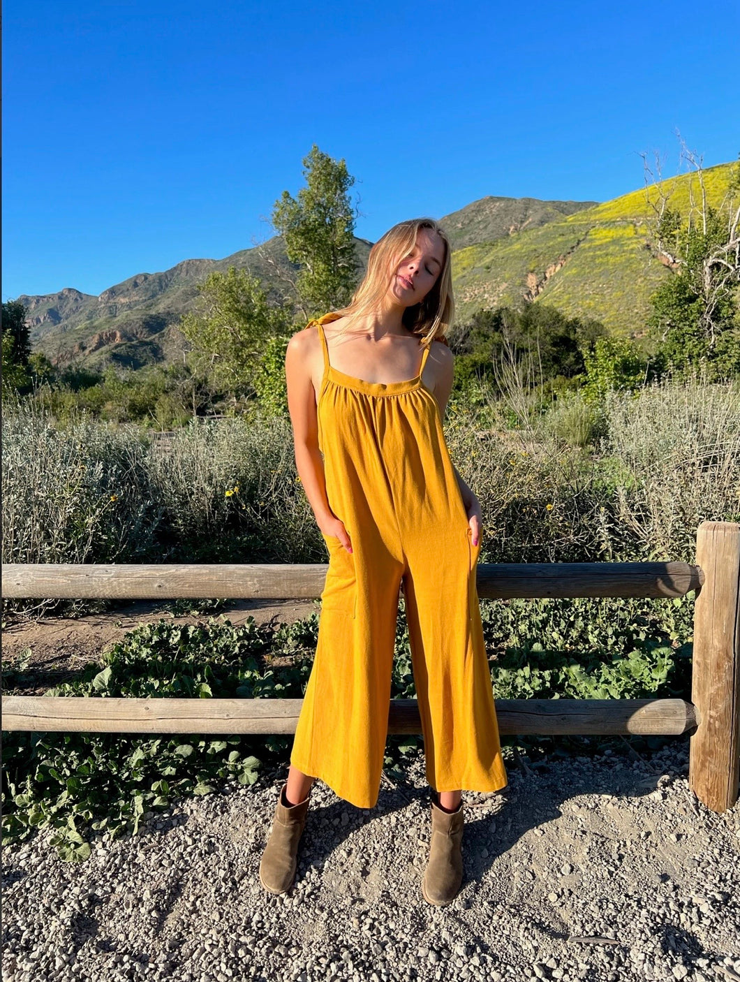 Ciao Overalls in Turmeric Linen