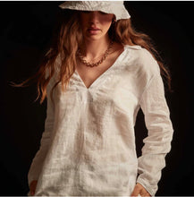 Load image into Gallery viewer, Open Henley Collared Shirt in White
