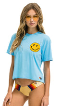 Load image into Gallery viewer, Smiley Chasing Rainbows Boyfriend Tee in Sky Blue
