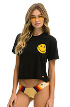 Load image into Gallery viewer, Smiley Chasing Rainbows Boyfriend Tee in Sky Blue
