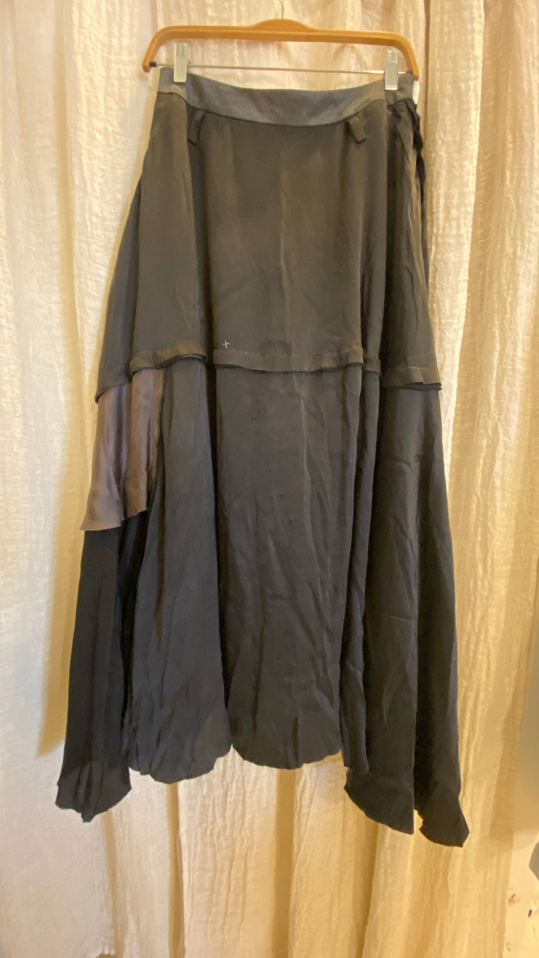 Washed Black Silk Skirt in Black