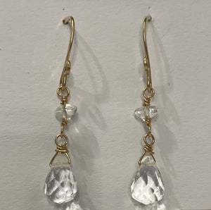 E136 Dangle Earrings with Clear Crystal Briolettes