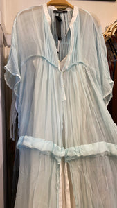 Silk Shirt Dress in Pale Blue Silk Chiffon