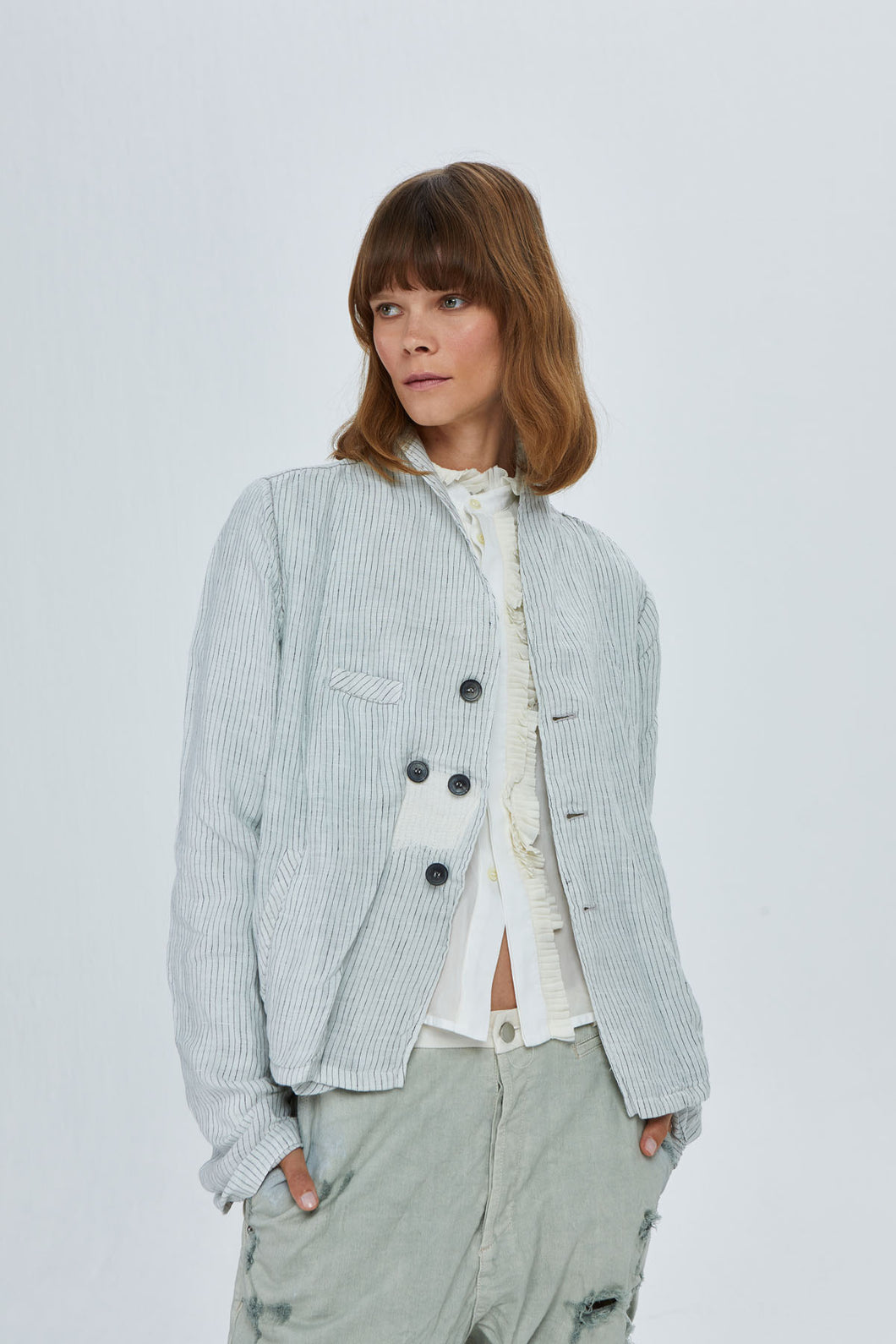 Umit Unal Linen Striped Jacket Oskar’s Boutique Women's Tops